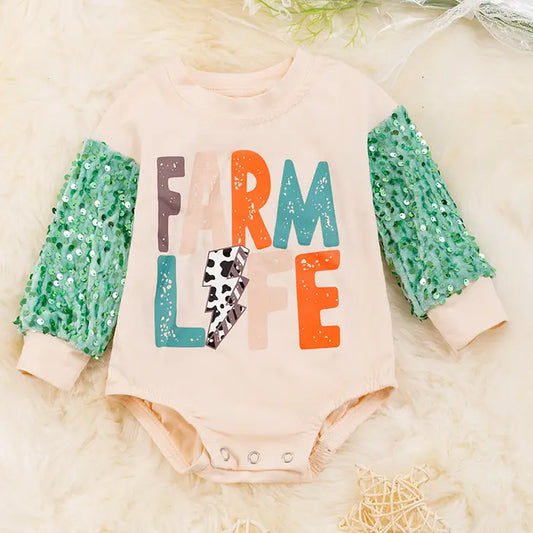 Farm life sequin onesie