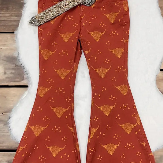 Highland cow print flare jeans