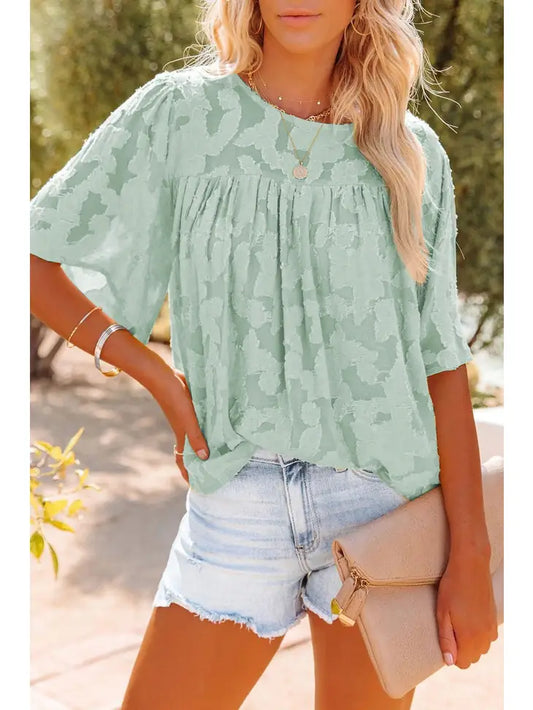 Flared sleeve lace chiffon top