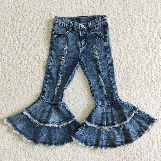 Denim double ruffle jean