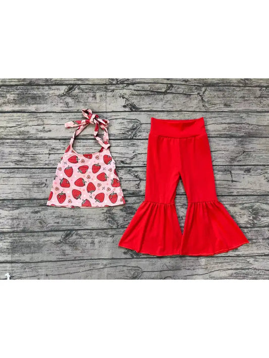 Strawberry halter top and bell bottom set