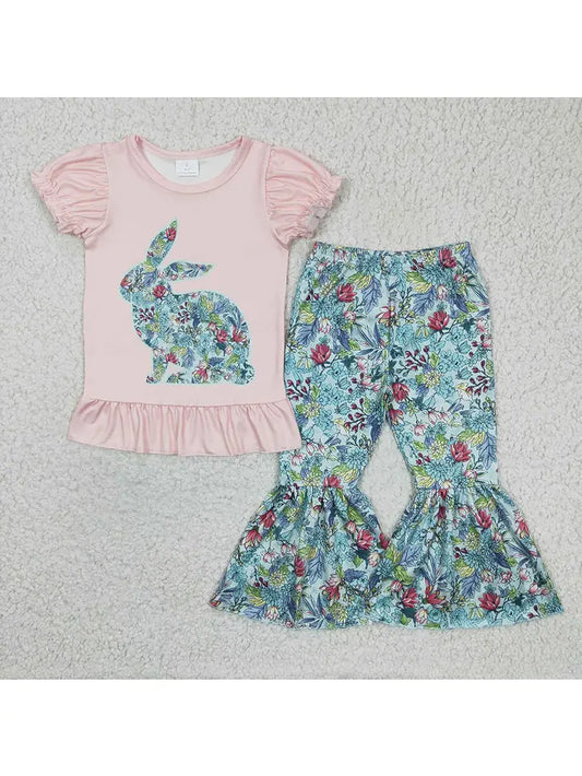 Easter bunny floral bell bottom set