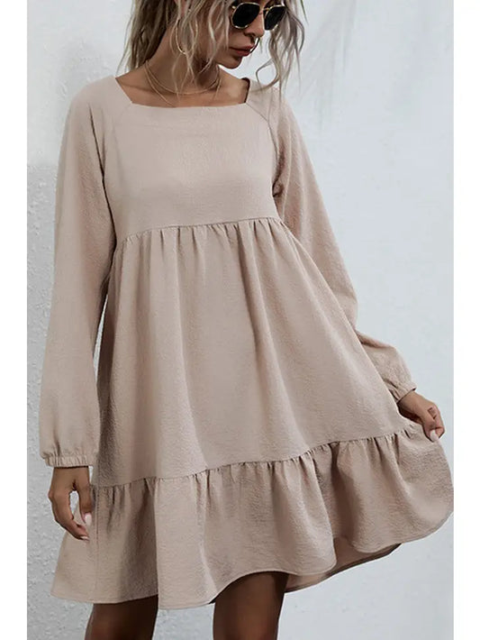 Square neck loose fitting long sleeve dress