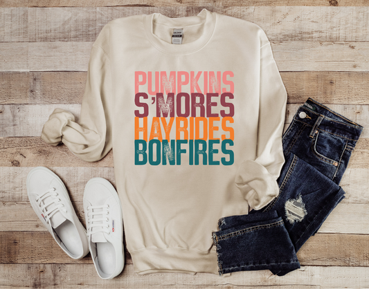 Pumpkins s'mores hayrides bonfires sweater