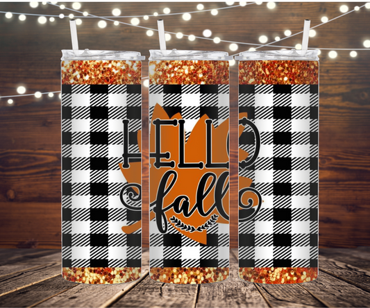 Hello fall checked tumbler