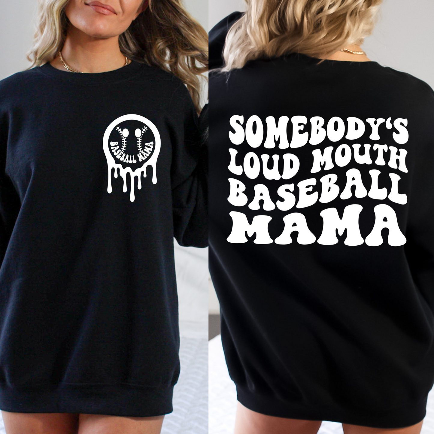 Somebody's loud mouth baseball mom black sweater